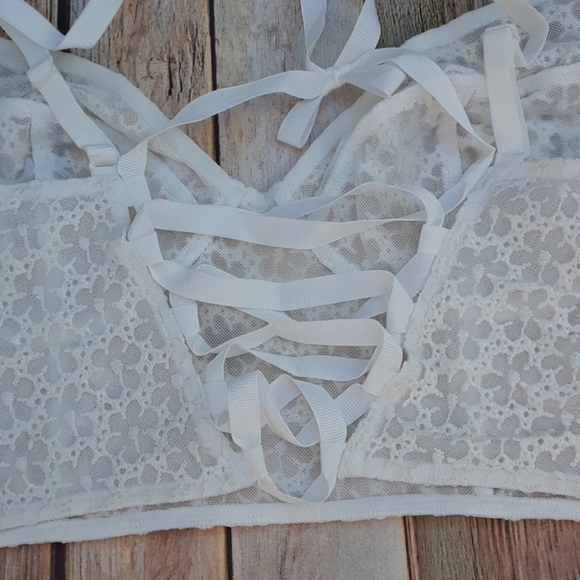 Free People Lele Embroidered Lace Lace-Up Longline Bra White XS - Picture 12 of 13